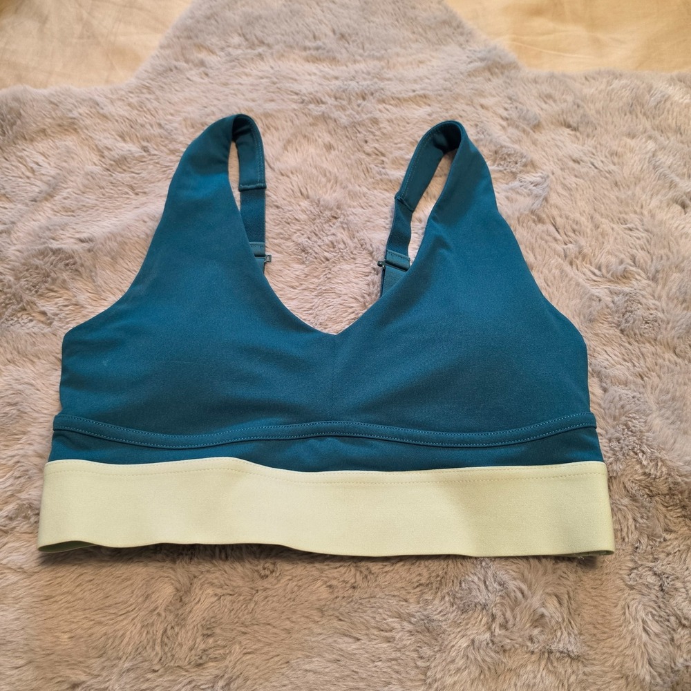 Fabletics Colorblock V-Neck Adjustable Strap Sports Bra Teal Green Size Small